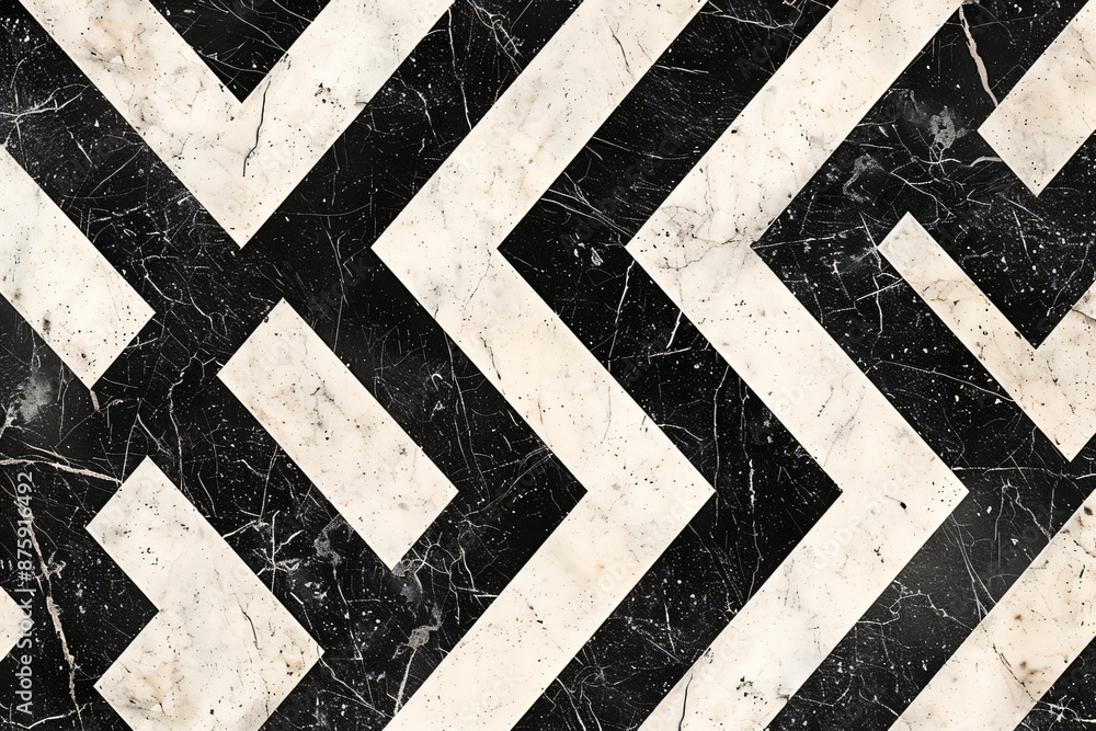 Poster a close-up of black and white marble tiles arranged in an x pattern, creating a geometric background