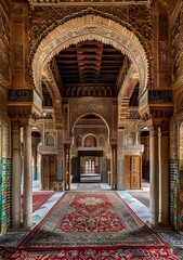 Obraz premium Moorish architecture with intricate carvings and colorful tiles