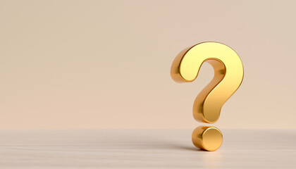 Question mark gold on yellow background. concepts of business support, questions, doubts, and causes with copy space.