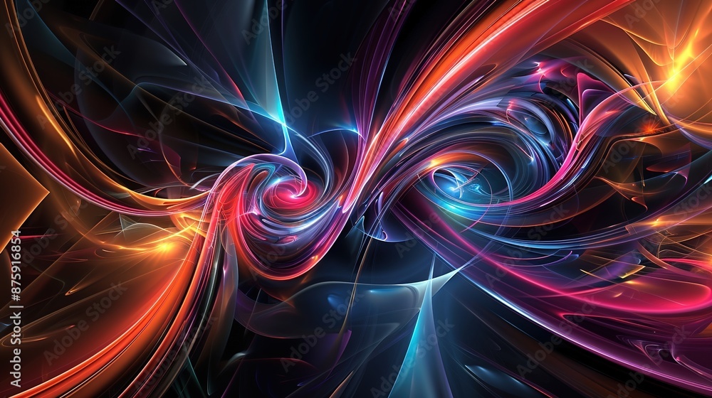 Poster abstract digital artwork with luminous lines and curves creating a futuristic atmosphere