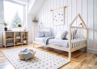 Cozy and Modern Children's Bedroom with Canopy Bed. This scene is perfect for a child's sanctuary, where dreams are woven and rest is sweet.
