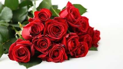 Bouquet of Red Roses on White Background: Classic Elegance