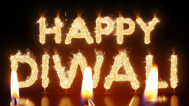 Happy Diwali text animation with burning sparklers