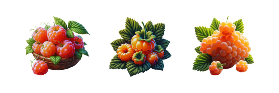 Cloud-berry fruit set of against Transparent background