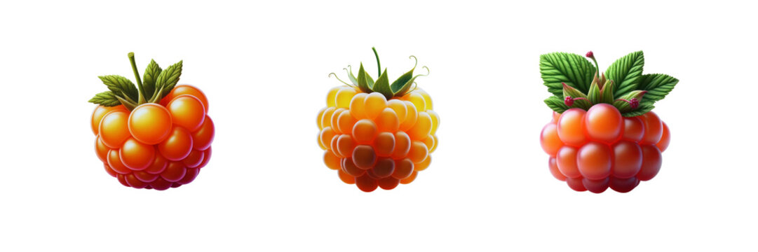 Cloud-berry fruit set of against Transparent background