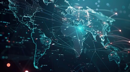 Obraz premium Global Online Money Transfer Systems in Futuristic Digital World Map Network Connection Concept