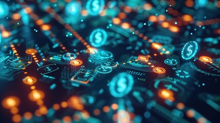 Network of Digital Currency Icons Illustrating Online Money Transfer Concept