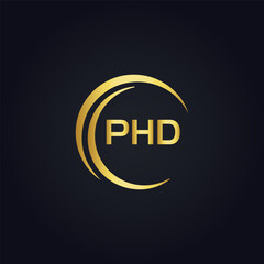 PHD logo. P H D design. White PHD letter. PHD, P H D letter logo design. P H D letter logo design in GOLD, GOLDEN LOGO, THREE, style. letter logo set in one artboard. P H D letter logo vector design.