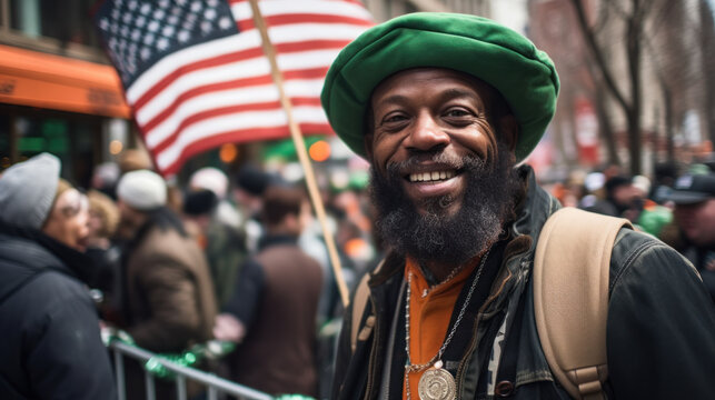 Senior men in funny leprechaun costumes at the St. Patrick's Day Parade
