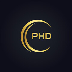 PHD logo. P H D design. White PHD letter. PHD, P H D letter logo design. P H D letter logo design in GOLD, GOLDEN LOGO, THREE, style. letter logo set in one artboard. P H D letter logo vector design.