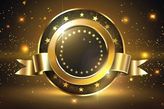 Guarantee Badge. Gold Satisfaction Guaranteed Prize with Ribbon and Business Label