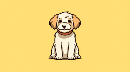 A cute black dog with a yellow background.