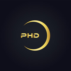 PHD logo. P H D design. White PHD letter. PHD, P H D letter logo design. P H D letter logo design in GOLD, GOLDEN LOGO, THREE, style. letter logo set in one artboard. P H D letter logo vector design.