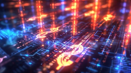 Fototapeta premium Digital Cryptocurrency Transfer Symbols in Blurred Virtual Space