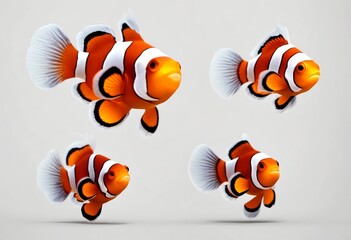 Fototapeta premium clownfish created set olated background technology transparent clown fish isolated cut-out collage element anemonefish marin