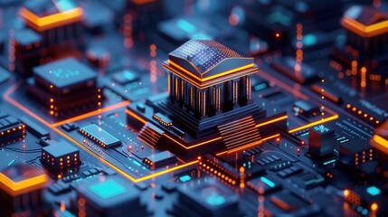 Futuristic 3D Digital Icons of Financial Transactions in a Modern Tech Environment