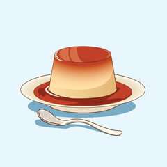 Vanilla Pudding with caramel on top,  family dessert, vector