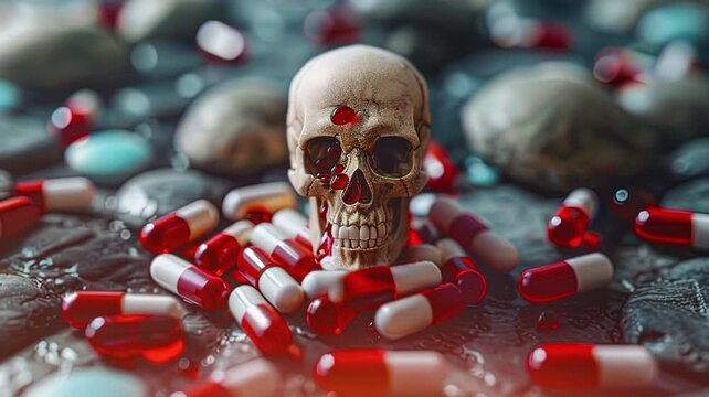 international overdose awareness day concept image with focus on various kinds of pills, highlighting the global crisis of drug overdose