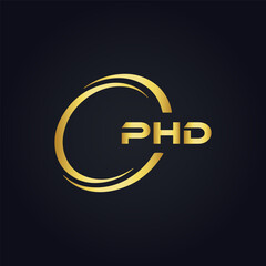 PHD logo. P H D design. White PHD letter. PHD, P H D letter logo design. P H D letter logo design in GOLD, GOLDEN LOGO, THREE, style. letter logo set in one artboard. P H D letter logo vector design.