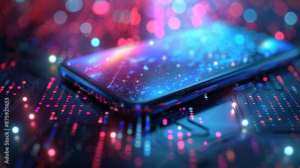 Aufkleber modern technology integration: smartphone displayed on digitally abstracted background
