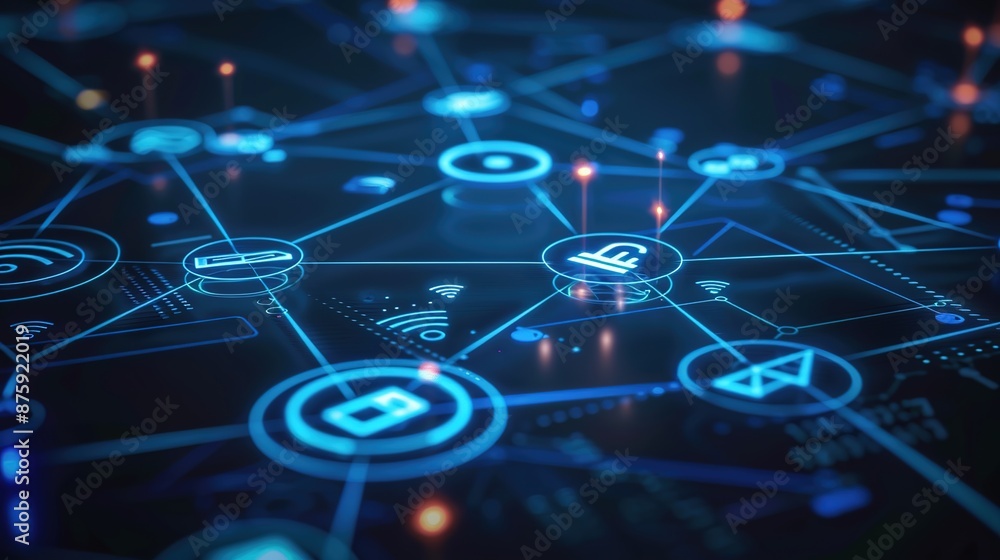 Poster network of iot devices - modern connectivity solutions in abstract digital design