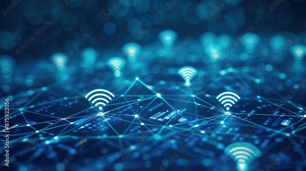 Aufkleber futuristic wireless connectivity network - minimalist iot icons background for digital concepts