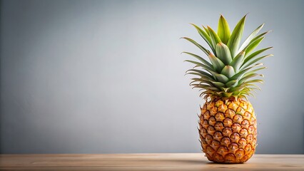 A ripe pineapple with a plain background and copy space.
