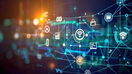 Fototapeta premium Seamless Integration: Technological Background with Wireless Network Signals and IoT Devices