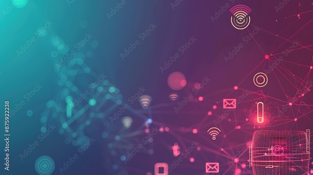 Poster futuristic iot technology: minimalist backdrop with interconnected gadgets and wireless signals