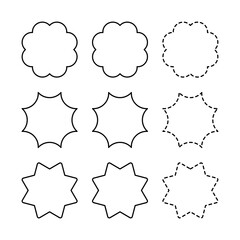 Speak bubble text element. Basic flat chatting box, message box outline symbol. Balloon doodle style of thinking sign. Cloud, round, dashed line.