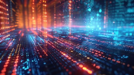 Illuminated Future: Glowing Lines and Digital Data Patterns on Dark Background