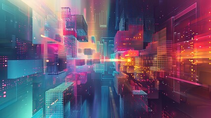 Fototapeta premium Digital Fusion - Abstract Pixelated Art with Soft Gradients