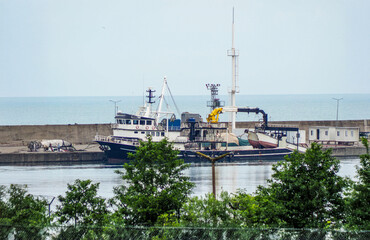 Fototapeta premium Coastline and harbor of Ordu city taken from Boztepe, Black Sea Region, Turkey