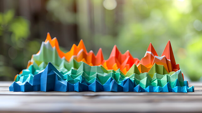 Data Analysis: A Norwegian data scientist in Switzerland, conducting data analysis with engaging origami art to showcase statistical trends and key business metrics