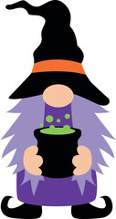 Witch gnome with potion. Halloween gnome vector illustration.