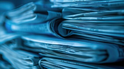 Neatly Stacked Financial Newspapers Abstract Background with Selective Focus