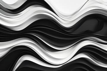 Abstract background with black and white waves, wavy shapes, patterned wall decoration. Background for design, cover presentation, 3D rendering illustration.


