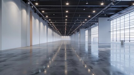 Obraz premium Expo Floor. Empty Exhibition Hall with Truss Structure. 3D Render for Exhibition Stands