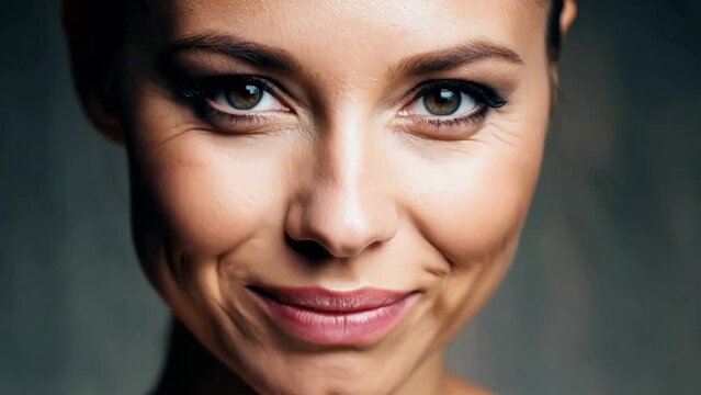 Close up of a pretty young woman looking furtively and sensually into the camera and smiling.