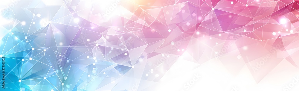 Poster vector banner design featuring polygonal shapes and connected dots on a white background, with copy 