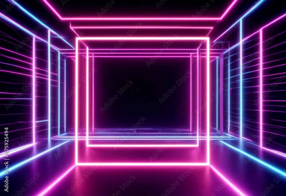 Poster geometric square shapes space reality background rectangular 3d neon show laser virtual stage copy i