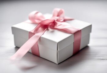 Obraz premium box table day background present mother's birthday white ribbon christmas on pink gift