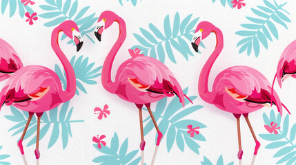 Naklejka premium Stylish Flamingo Artwork with Tropical Leaves. Trendy and Vivid Flamingo Decoration