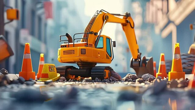 Toy Construction zone with yellow bulldozer