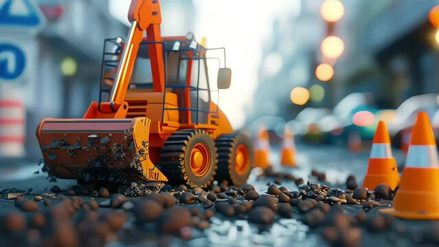 Toy Construction zone with yellow bulldozer