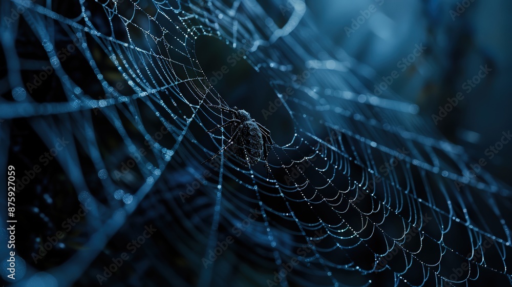 Poster delicate spider web pattern in shallow depth of field showcase