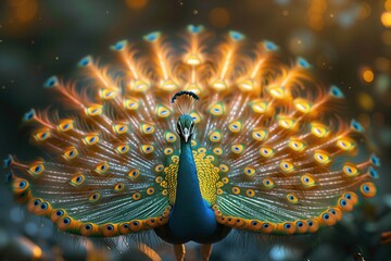 Peacock Peacocks Bird Birds Vibrant Colorful Illustration Photorealistic Blurred Background Wallpaper Image
