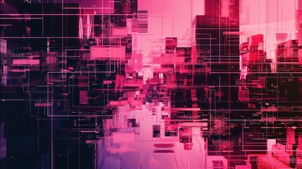 Obraz premium Abstract Digital Network in Vivid Pink and Black