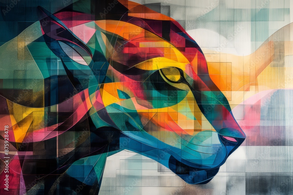 Poster cat beautiful vibrant and dynamic abstract artwork of an animal feature a harmonious blend of bold c