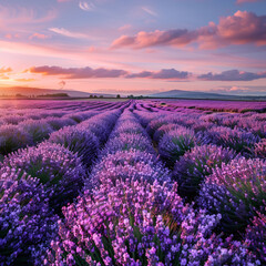 Obraz premium Field Wit Pastel Sky Under Sunset Lavender Serene